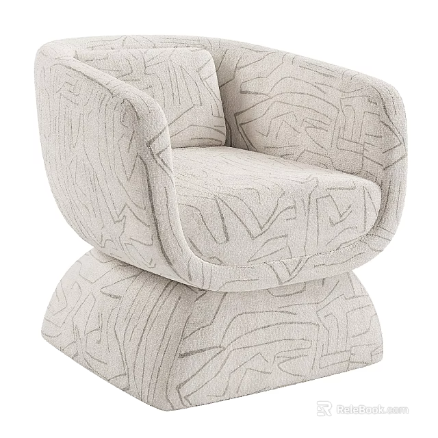 Modern Patterned Fabric Accent Chair With Curved Armrest And Stylish Round Base Design 3d model 