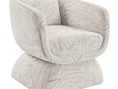 Modern Patterned Fabric Accent Chair With Curved Armrest And Stylish Round Base Design 3d model