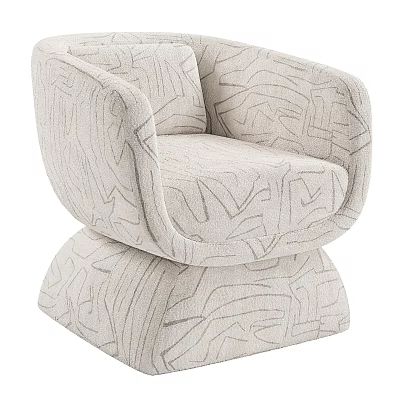 Modern Patterned Fabric Accent Chair With Curved Armrest And Stylish Round Base Design 3d model