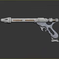 Futuristic Sci-Fi Weapon Silver Metallic Gun Design With Reflective Barrel And Grip