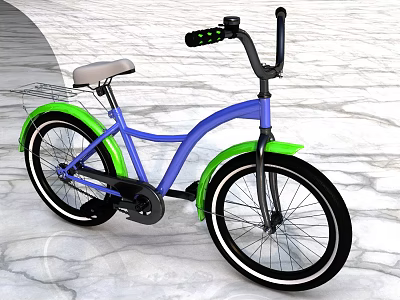 Blue Frame Bicycle With Green Fenders Gray Seat And Black Handlebars 3d model