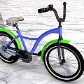 Blue Frame Bicycle With Green Fenders Gray Seat And Black Handlebars