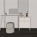 Modern White Dressing Table With Mirror Stool Drawers And Decorative Items 3d model