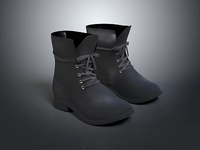 Classic Black Ankle Boots With Lace Up Front And Leather Construction For Daily Use 3d model
