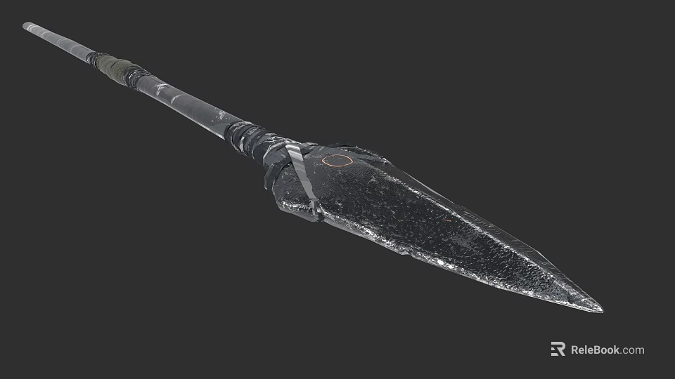 Black Silver Spear Weapon With Long Handle Sharp Metal Spearhead 3d model 