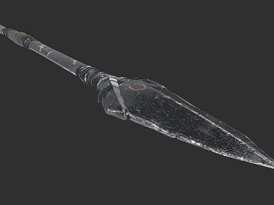 Black Silver Spear Weapon With Long Handle Sharp Metal Spearhead 3d model