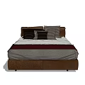 Modern Brown Double Bed Design With Multiple Gray And Dark Pillows And Layered Bedspread 3d model