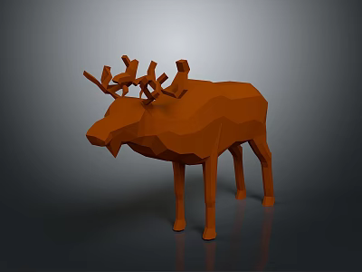 Orange Low Poly Reindeer Model In 3D Render With Gray Studio Background 3d model