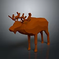 Orange Low Poly Reindeer Model In 3D Render With Gray Studio Background