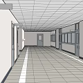 Elevator Corridor Design With Side Doors Floor Lines And Ceiling Grid 3d model