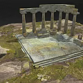 Ancient Stone Ruins With Columns Platform And Rocky Grassy Ground Surroundings