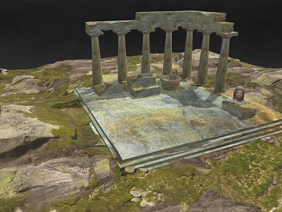 Ancient Stone Ruins With Columns Platform And Rocky Grassy Ground Surroundings 3d model