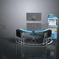Modern Computer Workstation With Multiple Monitors Curved Desk Speakers And Cable Management