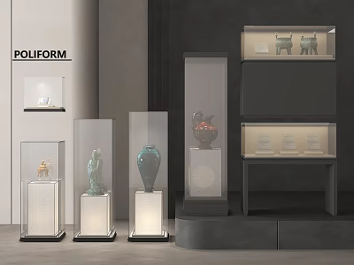 Modern Display Shelves With Glass Cases Illuminated Bases For Artwork 3d model