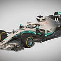 Silver Gray Formula 1 Racing Car With Green Stripes And PETRONAS W11 Design