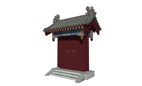 Chinese-style Gate Head Patio Door 3d model