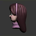 3D Cartoon Character Head Model With Purple Hair Big Eyes And Pink Turtleneck