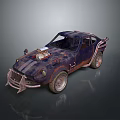 Rusted Modified Car With Exposed Engine Rugged Style And Weathered Vintage Body
