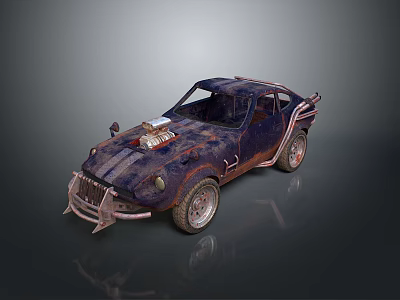 Rusted Modified Car With Exposed Engine Rugged Style And Weathered Vintage Body 3d model