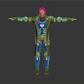 Fantasy Character In Blue Brown Mechanical Armor With Creature Inspired Design Arms Outstretched