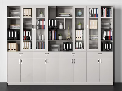 Modern Interior Bookcase With Multiple Compartments Books File Folders And Decorative Items 3d model