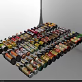 Various Colorful Condiment Bottles With Different Seasoning Labels In Kitchen