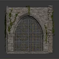 Ancient Stone Building With Arched Doorways Iron Grilles And Climbing Vines