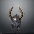Horned Warrior Helmet With Silver Metal Surface And Brown Curved Horns