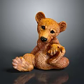 Brown Bear Stuffed Toy Sitting With Raised Front Paw On Dark Reflective Background