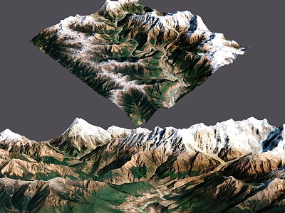 Scenic Garden Landscape With Snow Capped Peaks And Lush Mountain Terrain 3d model