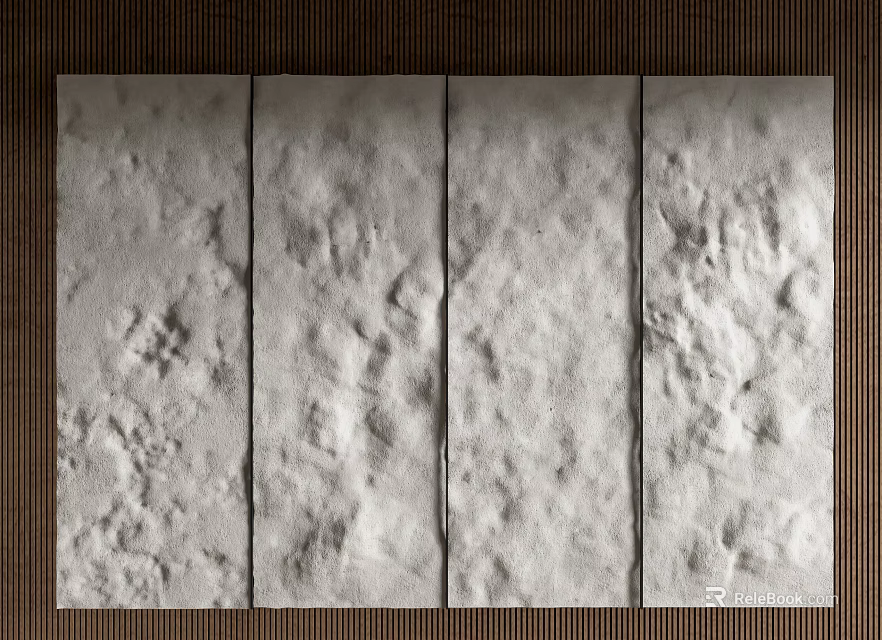 Textured White Stone Background Wall With Four Panels And Brown Frame 3d model 