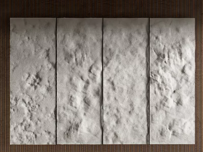 Textured White Stone Background Wall With Four Panels And Brown Frame 3d model