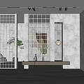 Modern Interior With Glass Partition Wooden Floor Ceiling Lights And Green Plant