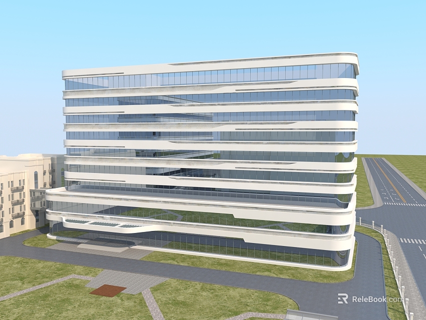 Modern Industrial Factory Building With Glass Curtain Wall And Multi Layer Exterior Structure 3d model 