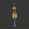 Yellow Robot Character Design With Headphones Digital Screen Green Straps And Blue Feet