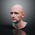 Male Character Bust Of Bald Man Wearing Green Tank Top On Dark Reflective Background