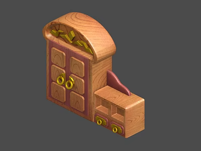 Wooden Double Door Wardrobe With Gold Handles Decorative Top And Drawer Compartment 3d model