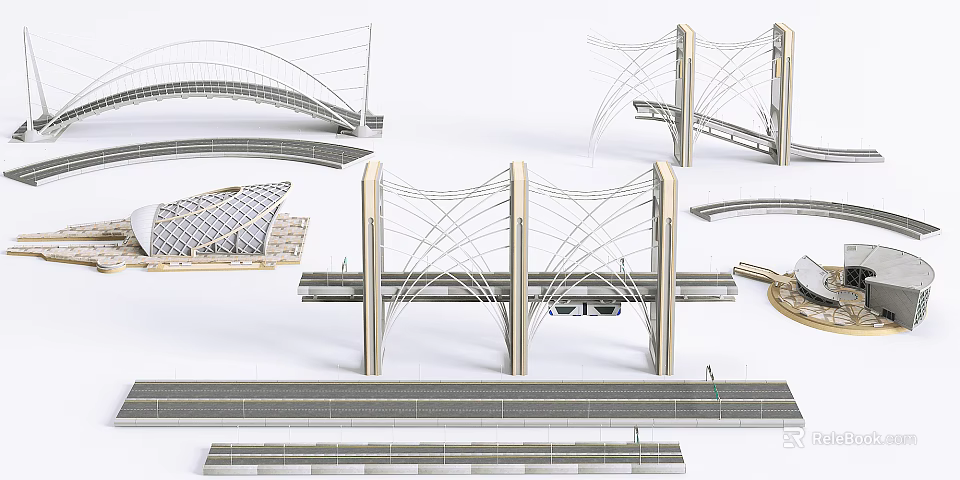 Modern Cable Stayed Bridge Design With Support Pillars And Roadway Structure 3d model 