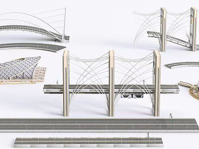 Modern Cable Stayed Bridge Design With Support Pillars And Roadway Structure 3d model