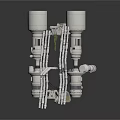 Advanced Industrial Laboratory Equipment With Two Tall Cylindrical Structures Mechanical Arms And Complex Connecting Components