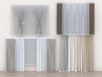 Stylish Curtains with Sheer Opaque Layers in Gray Beige Brown Colors 3d model