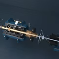 Industrial Equipment Cutaway View With Metal Shaft Gears Spring And Blue Casing