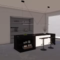 Modern Kitchen Interior Design Featuring Spacious Island Counter With Cabinets And Bar Stools 3d model