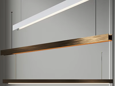 Modern Linear Pendant Light With Wooden Frame And Warm Glow In Interior Space 3d model