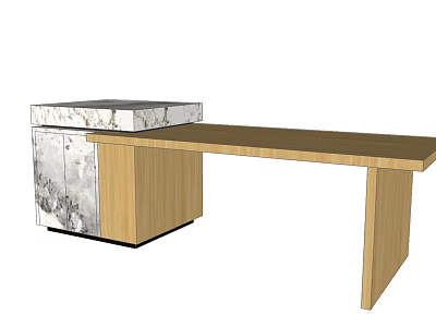 Modern Combination Furniture With Marble Top Cabinet And Wooden Long Table 3d model