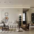 Elegant Modern Open Living Dining Area Interior With Sofa Dining Table Artwork And Pendant Light