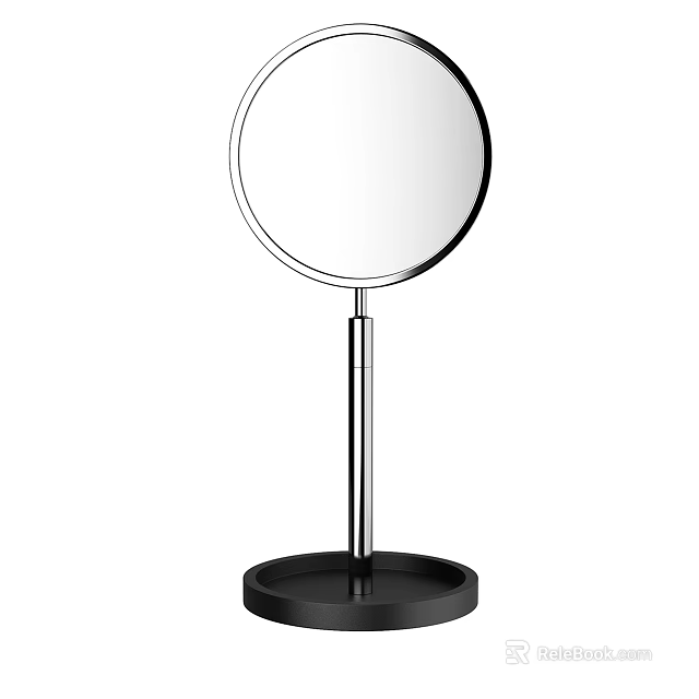 Round Tabletop Mirror With Metal Stand Black Base And Modern Minimalist Design 3d model 