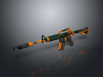 Modern Orange and Green Rifle with Tactical Design and Ergonomic Grip in Contemporary Weapon Appearance 3d model