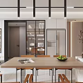 Modern Living Dining Room With Open Layout Large TV Marble Coffee Table And Orange Seating