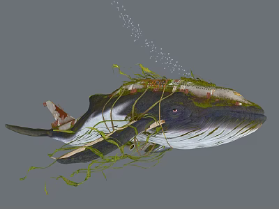Whale Entangled in Marine Debris with Plastic Waste Seaweed and Fishing Nets 3d model